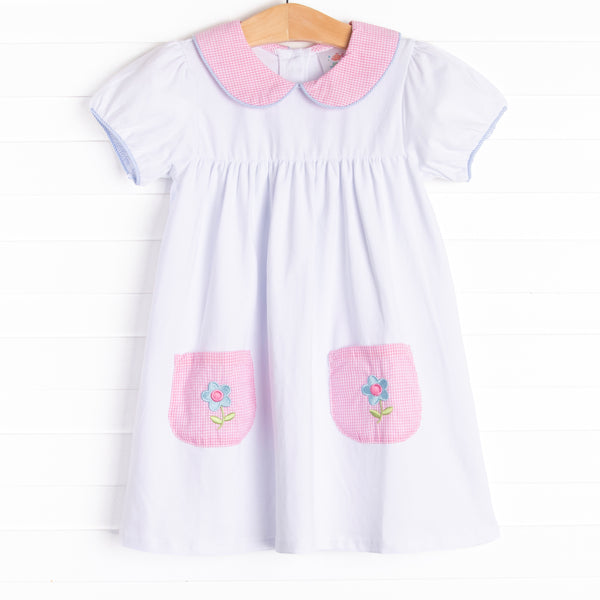 Pockets of Petals Embroidered Dress, Pink