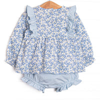 Saylor Floral Bow Diaper Set, Blue