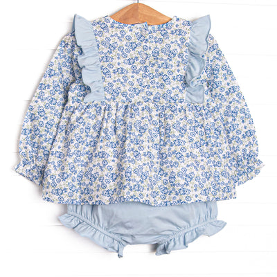 Saylor Floral Bow Diaper Set, Blue