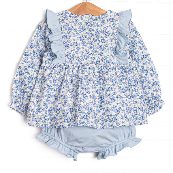 Saylor Floral Bow Diaper Set, Blue