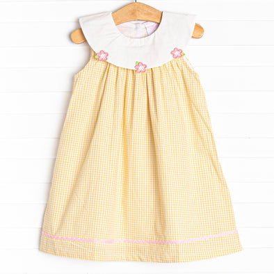 Flower Fields Applique Dress, Yellow