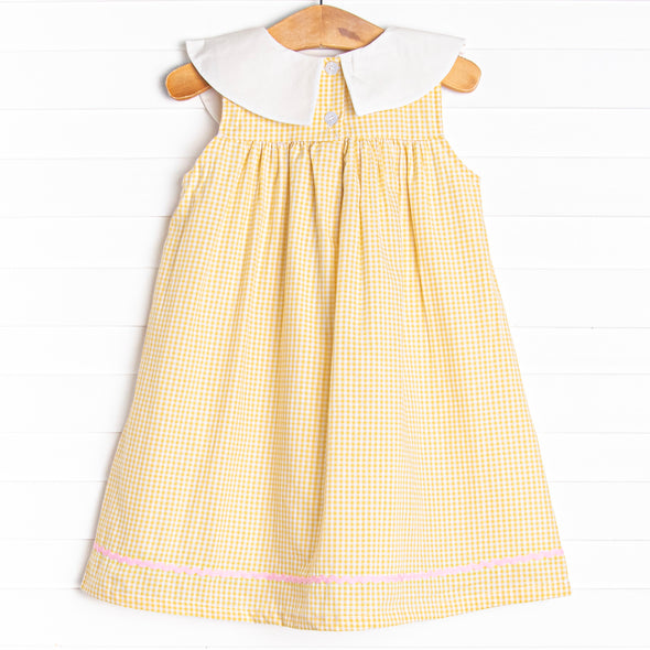 Flower Fields Applique Dress, Yellow