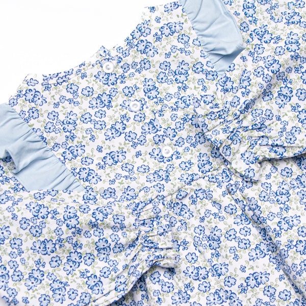 Saylor Floral Bow Diaper Set, Blue