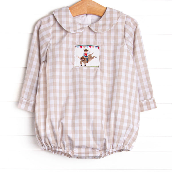 Rodeo Rider Smocked Long Sleeve Bubble, Tan