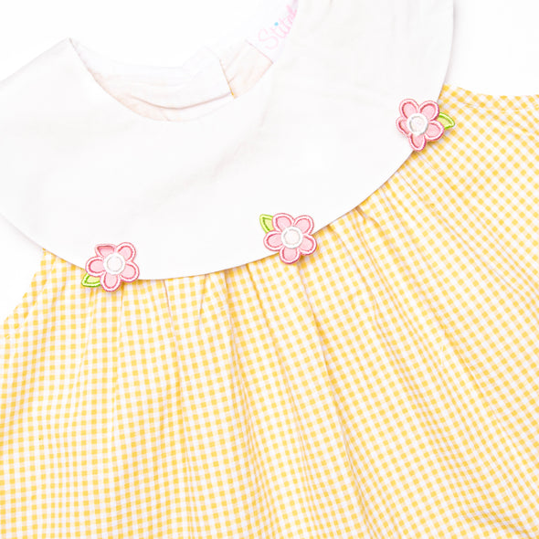 Flower Fields Applique Dress, Yellow