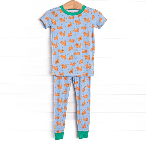 Snuggle Pup Bamboo Pajama Short Sleeve Set, Blue