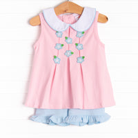 Pleats and Petals Applique Ruffle Short Set, Pink