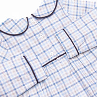 Poised Plaid Pup Embroidered Bubble, Blue