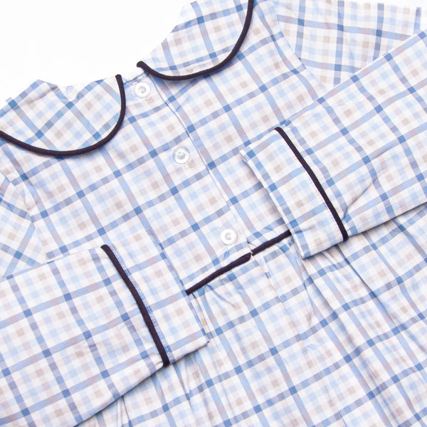 Poised Plaid Pup Embroidered Bubble, Blue