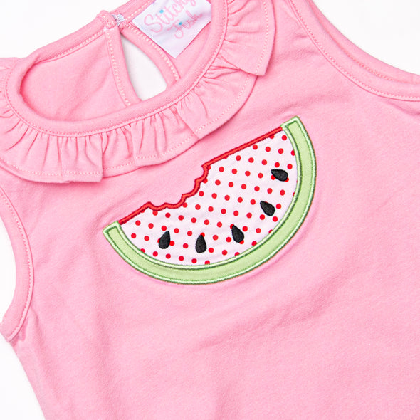 Melon Smiles Applique Girl Bubble, Pink