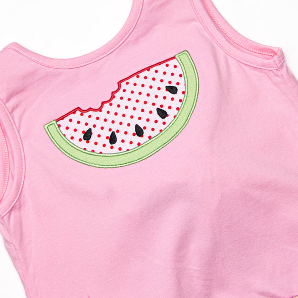 Melon Smiles Applique Girl Short Set, Pink