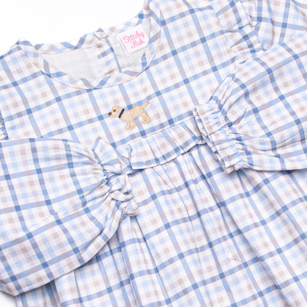 Poised Plaid Pup Embroidered Legging Set, Blue