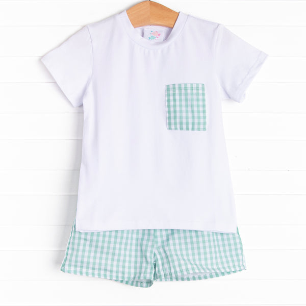 Alex Short Set, Mint Gingham