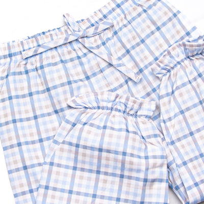 Poised Plaid Bows Applique Pant Set, Blue