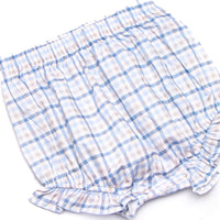 Poised Plaid Bows Applique Diaper Set, Blue