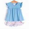 Butterfly Gardens Ruffle Short Set, Blue