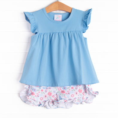 Butterfly Gardens Ruffle Short Set, Blue