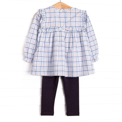 Poised Plaid Pup Embroidered Legging Set, Blue