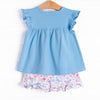 Butterfly Gardens Ruffle Short Set, Blue
