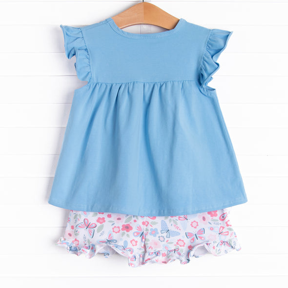 Butterfly Gardens Ruffle Short Set, Blue