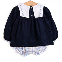 Poised Plaid Bows Applique Diaper Set, Blue