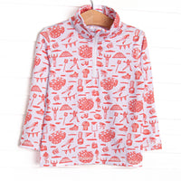 This pullover features a red football themed print, a quarter zipper, and the best performance fabric.