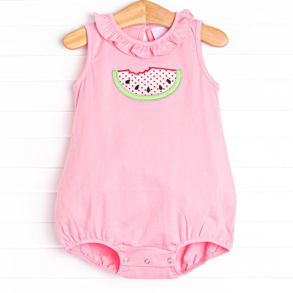 Melon Smiles Applique Girl Bubble, Pink