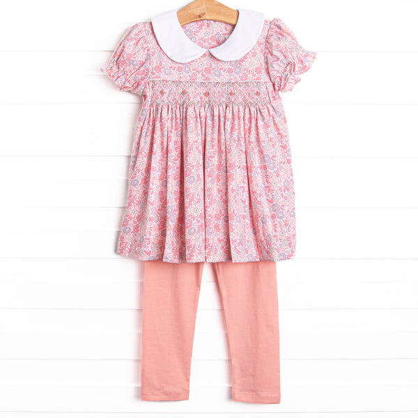 Pink Day Petals Smocked Legging Set, Pink