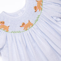 Walk and Wag Smocked Girl Bubble, Blue