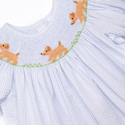 Walk and Wag Smocked Girl Bubble, Blue