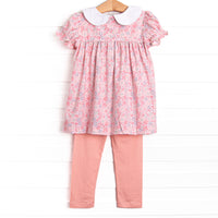 Pink Day Petals Smocked Legging Set, Pink