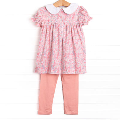 Pink Day Petals Smocked Legging Set, Pink