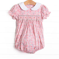 Pink Day Petals Smocked Bubble, Pink