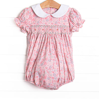 Pink Day Petals Smocked Bubble, Pink
