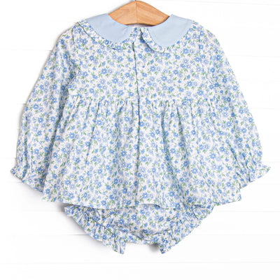 Blue Berry Blooms Diaper Set, Blue