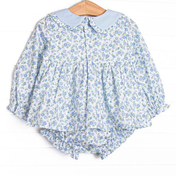 Blue Berry Blooms Diaper Set, Blue