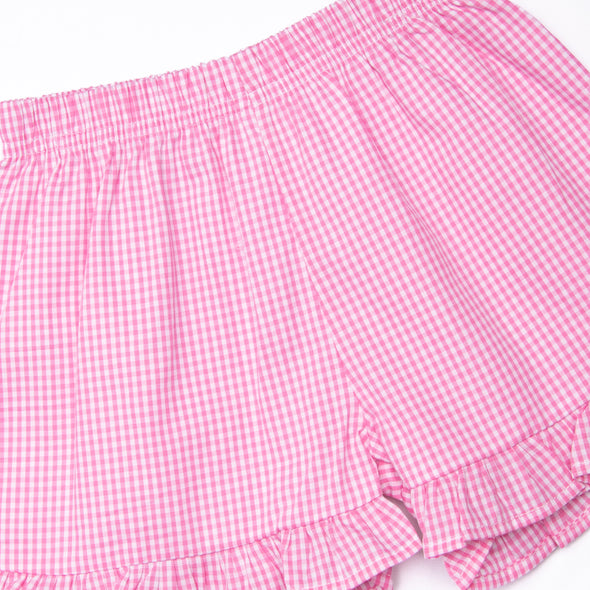 Pockets of Petals Embroidered Ruffle Short Set, Pink