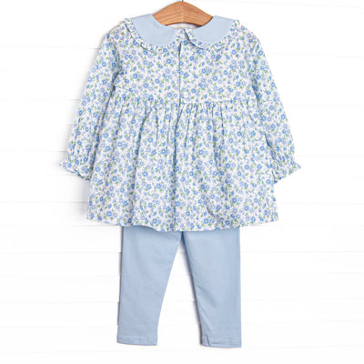 Blue Berry Blooms Legging Set, Blue
