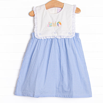 Day at the Beach Embroidered Dress, Blue