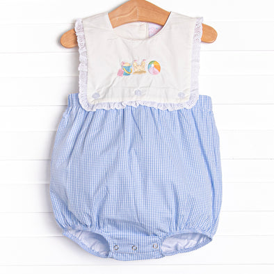 Day at the Beach Embroidered Girl Bubble, Blue