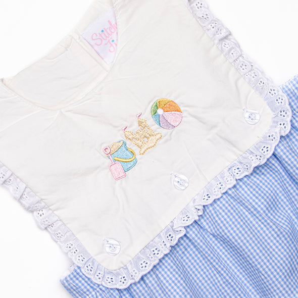 Day at the Beach Embroidered Girl Bubble, Blue