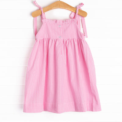 Strawberry Seersucker Smocked Dress, Pink