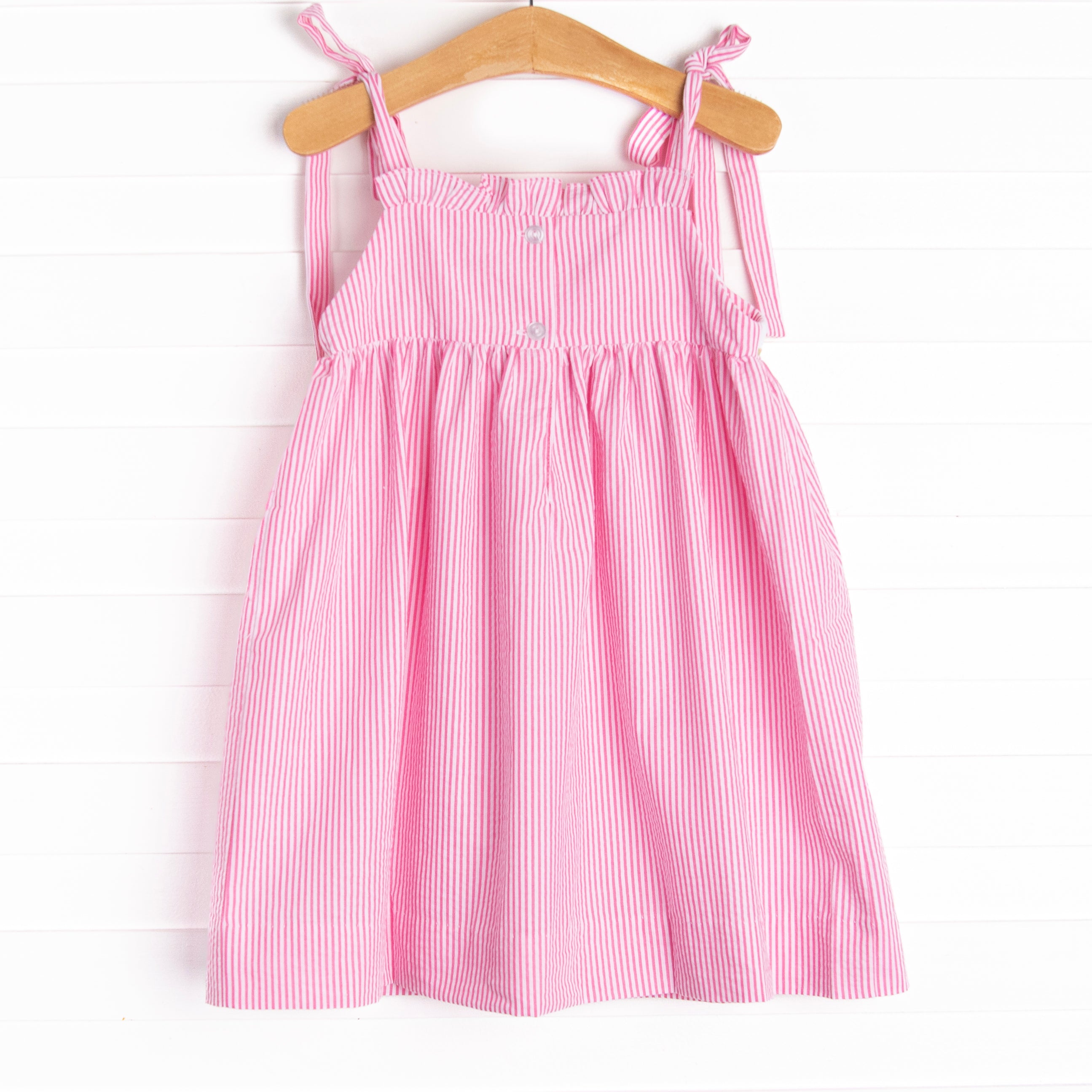 Girl's Strawberry Seersucker Smocked Dress in Pink size 10 | Stitchy Fish Girl's Strawberry Seersucker Smocked Dress in Pink size 10 | Stitchy Fish