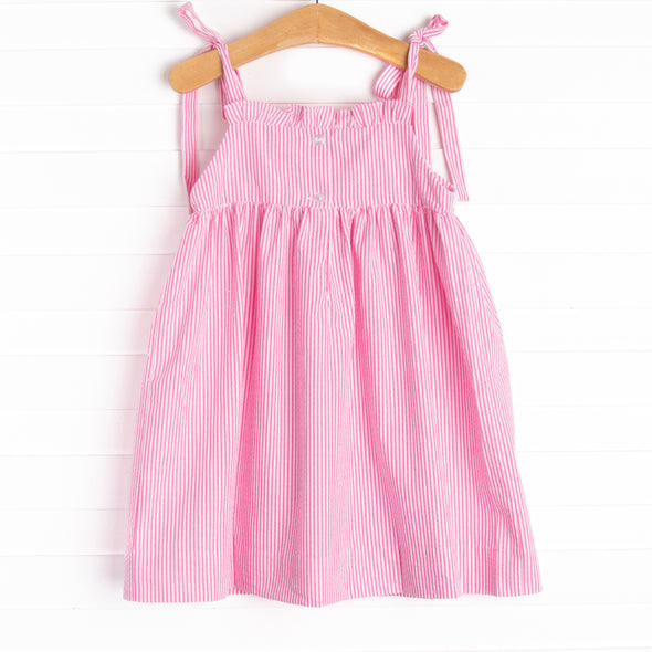 Strawberry Seersucker Smocked Dress, Pink