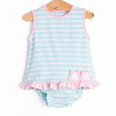 Mint to Be A Wildflower Applique Diaper Set, Mint Stripe