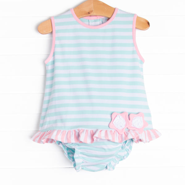 Mint to Be A Wildflower Applique Diaper Set, Mint Stripe