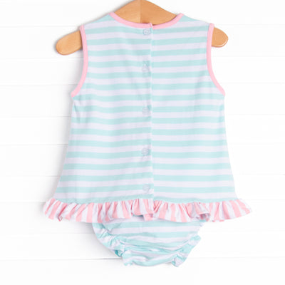 Mint to Be A Wildflower Applique Diaper Set, Mint Stripe