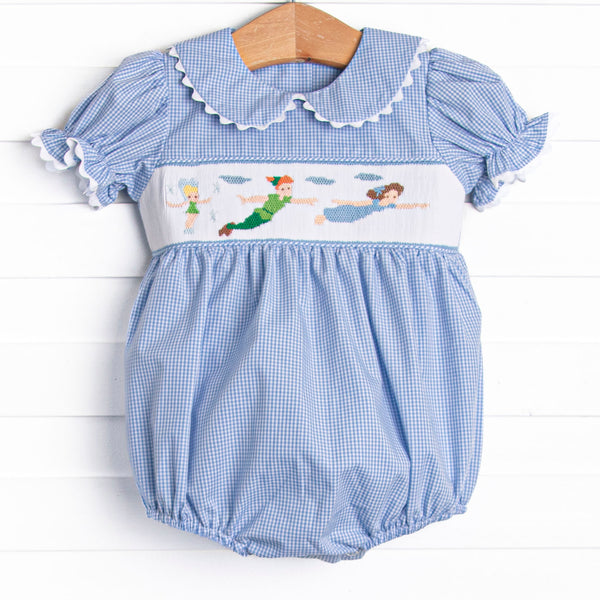 Forever Young Smocked Girl Bubble, Blue Gingham