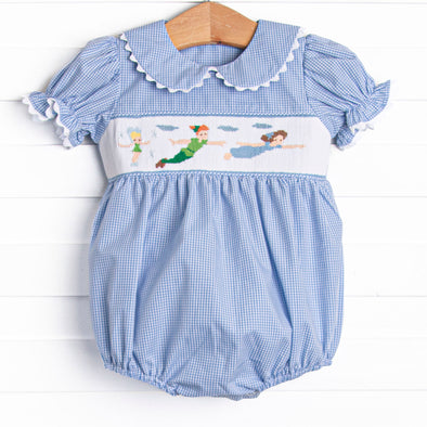 Girl's Forever Young Smocked Girl Bubble in Blue Gingham Size 18M | Stitchy Fish Girl's Forever Young Smocked Girl Bubble in Blue Gingham Size 18M | Stitchy Fish