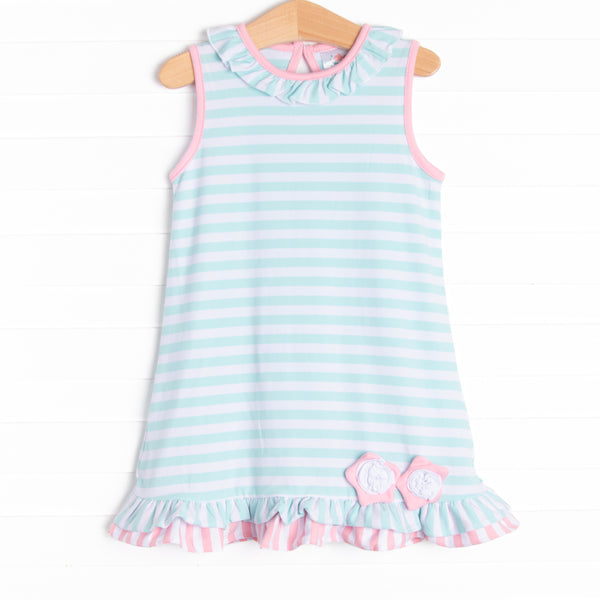 Mint to Be A Wildflower Applique Dress, Mint Stripe